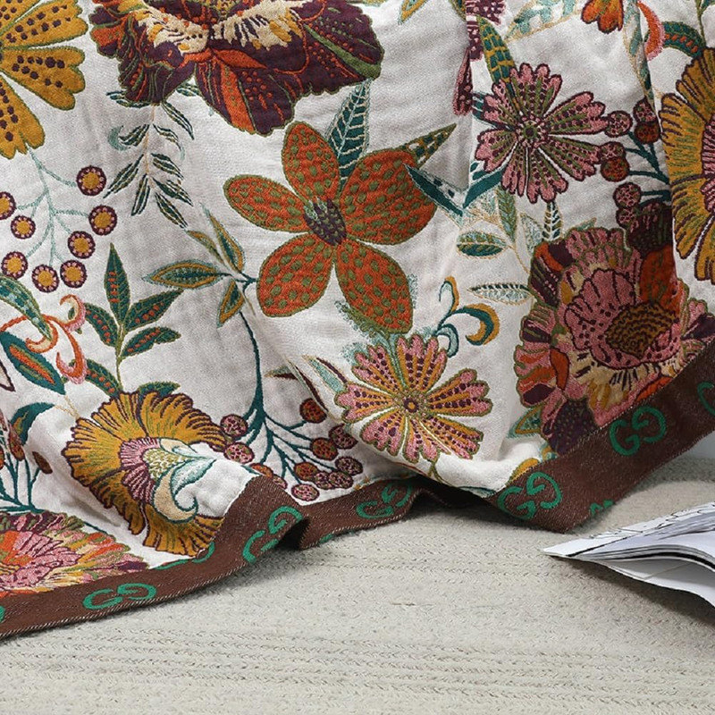 Housse de couette 100% coton DONEUS Boho, Grand lit, Beige / brun foncé / vert floral