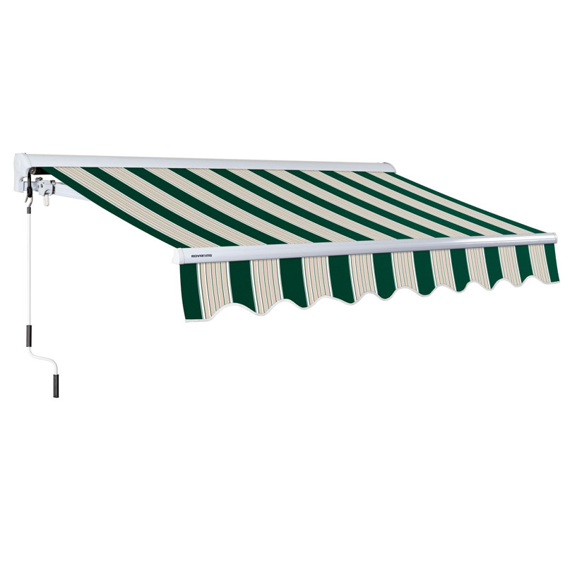 Advaning 10'x8' Manual Patio Retractable Awning, 10.5' H x 9.8' W x 8.2' D, Garden Green/Sand Beige Stripes
