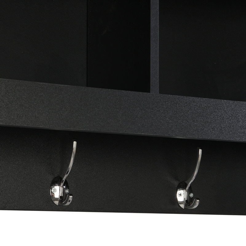Black Shoe Storage Bench Hall Tree with 4 Hooks, Shelves & Wall-Mounted Coat Rack — Entryway Organizer for Hallway, Foyer, Mudroom