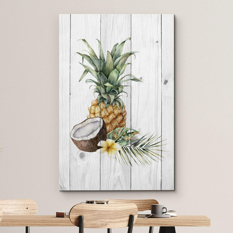 Aliments de cuisine rétro avec panneau en bois rétro ananas et noix de coco, H 48 po x l 32 po x P 1,5 po