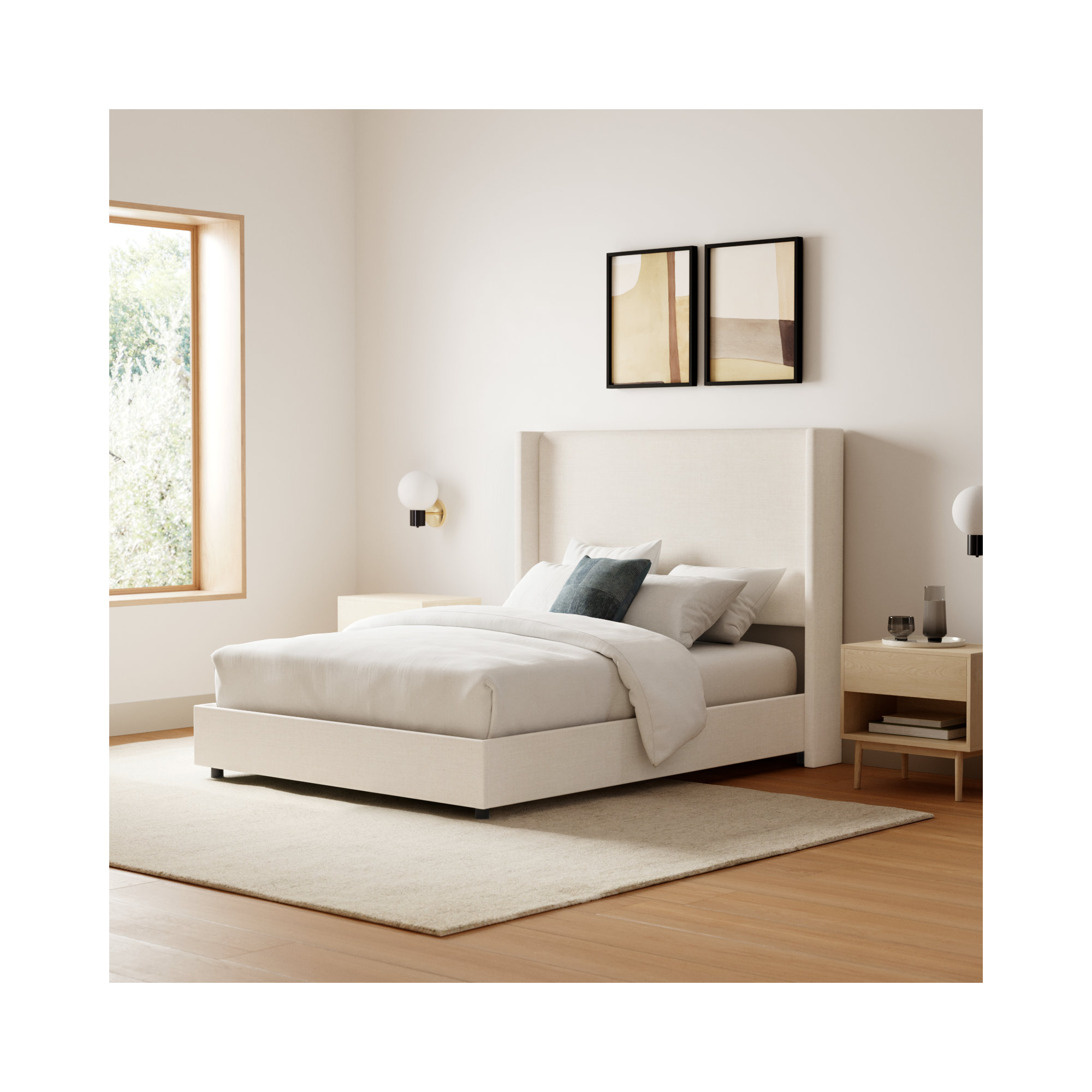 Hanson Upholstered Wingback Bed, Classic Talc Linen, Twin