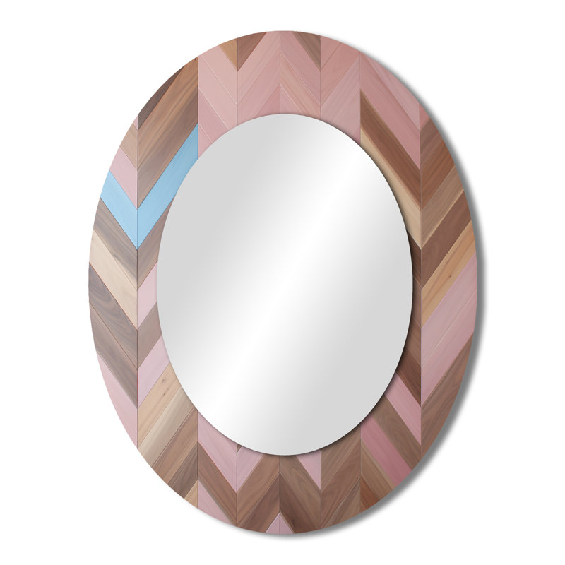 Retro Brown Pink Midcentury Pattern - Abstract Oval Decorative Mirror On Metal, 43" x 33"