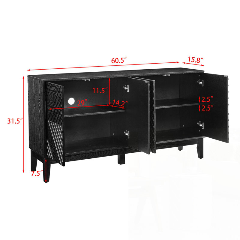 Buffet 60,5 "avec rangement, Noir