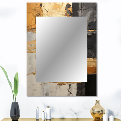 Minimalisme chrome or et gris poteries - décor de miroir mural unique spirales abstraites, grand miroir moderne, art imprimé en métal