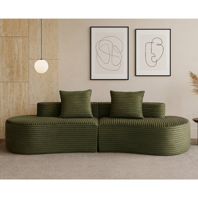 Canapé entièrement compressé de 110,24 po, canapé 2 places en velours côtelé avec 2 coussins lombaires, canapé rembourré à siège profond et confortable, aucun canapé nuage pour le salon et la chambre à coucher