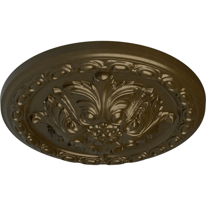 Endurathane Acanthus Ceiling Medallion, 11 3/8"OD x 2"P, Hand-Painted Brass Finish, Brass