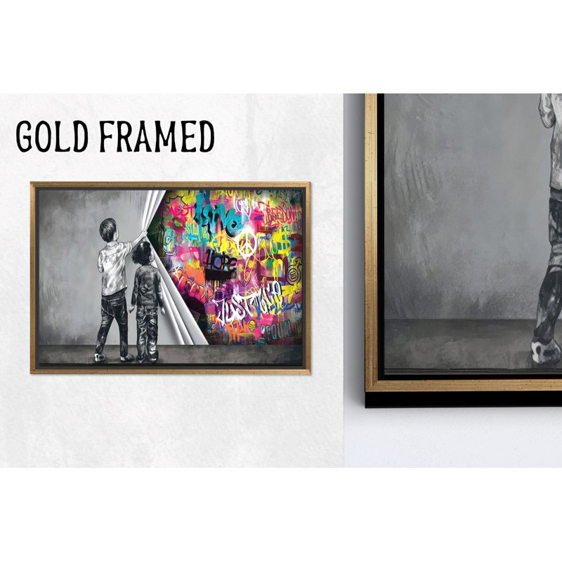 Impression sur toile imprimée «Banksy boy»: Graffiti urbain, toile d'or 1P, 47,3 po H x 67 po l