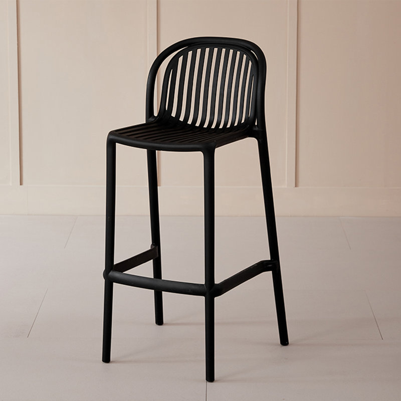 Modern And Simple Stackable Plastic High-Legged Backrest Bar Stools, Black