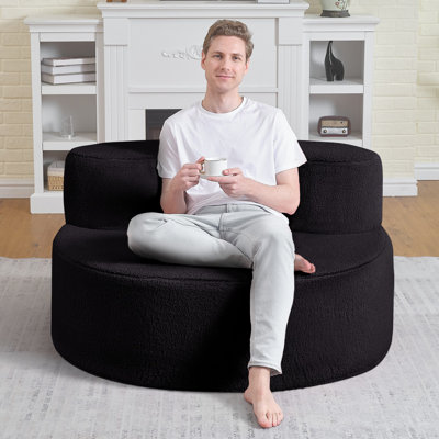  Fauteuil à billes 45 po avec grand dossier et fauteuil à billes rembourré pour lire, jouer, noir