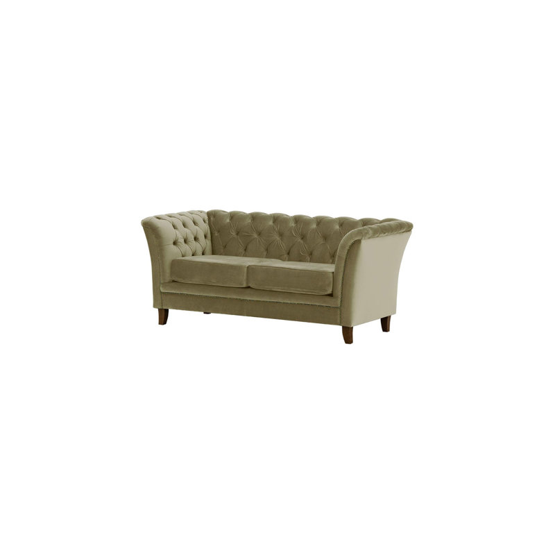 Cassie 2 Seater Velvet Sofa, Dark Oak, Beige