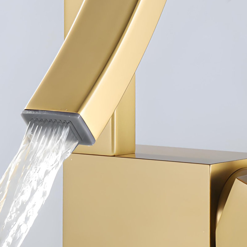 Robinet pour lavabo de salle de bain monotrou en cascade, Or brossé