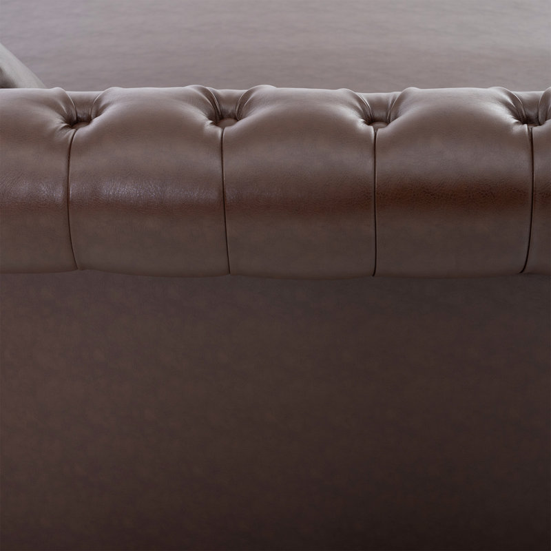 Canapé-lit en cuir synthétique 63 po avec accoudoirs capitonnés et garniture cloutée 63 po Chesterfield, Similicuir brun