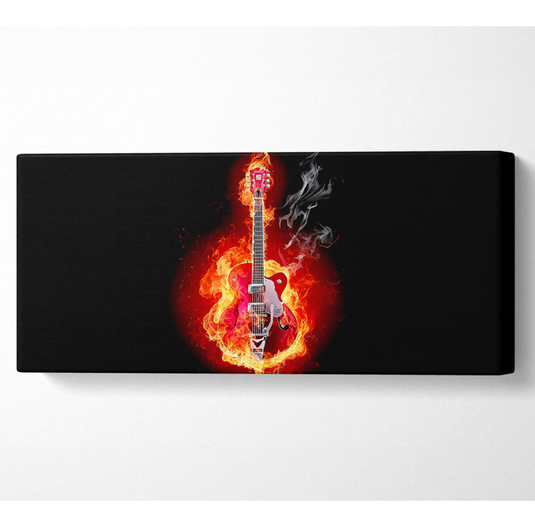 Rote Gitarrenflammen - Panorama-Kunstdrucke auf Canvas-Leinwand