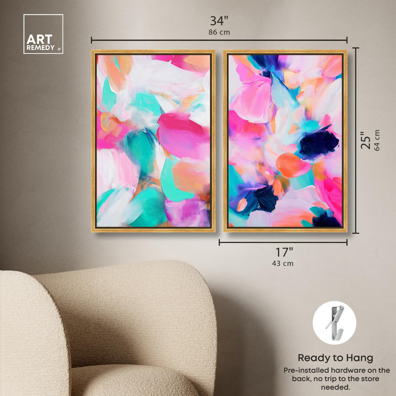 Ensemble d'art abstrait moderne « Harmonious Currys » sur toile d'Art Remedy, cadre noir, 10 x 15, H 25 po x l 17 po