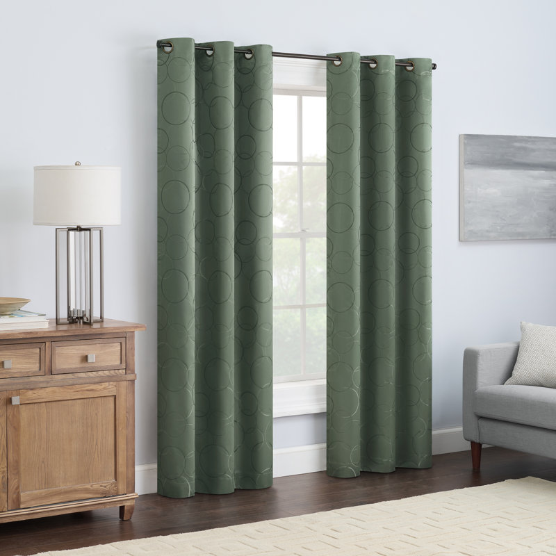Eclipse Meridian Geometric 100% Blackout Thermaback Grommet Window Curtain Panel, Sage, 63" L x 42" W