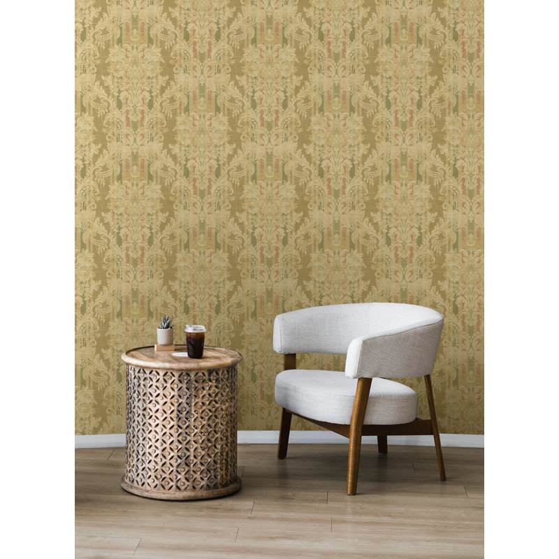 Papier peint rayé damassé Seabrook Designs, Beige