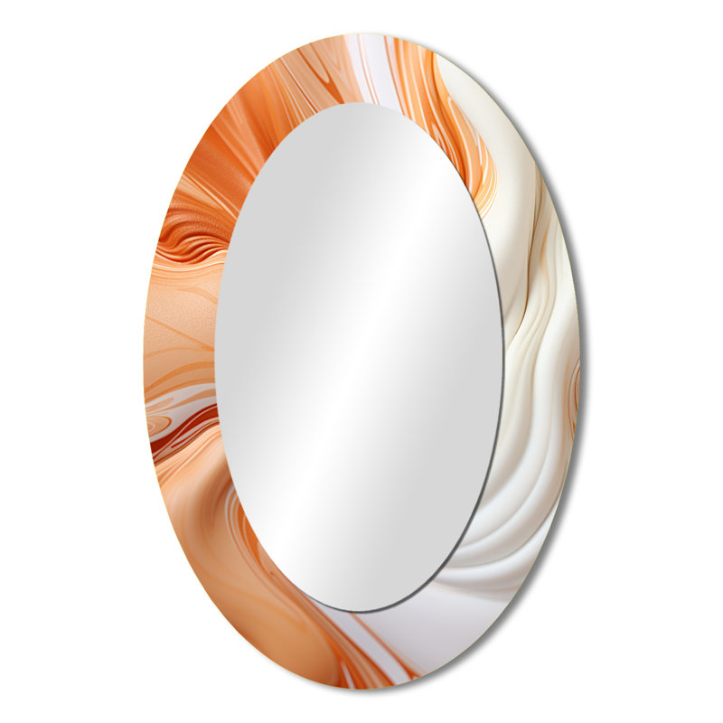 Vagues de peinture orange et blanches - Miroir mural moderne ovale, 36 po x 24 po