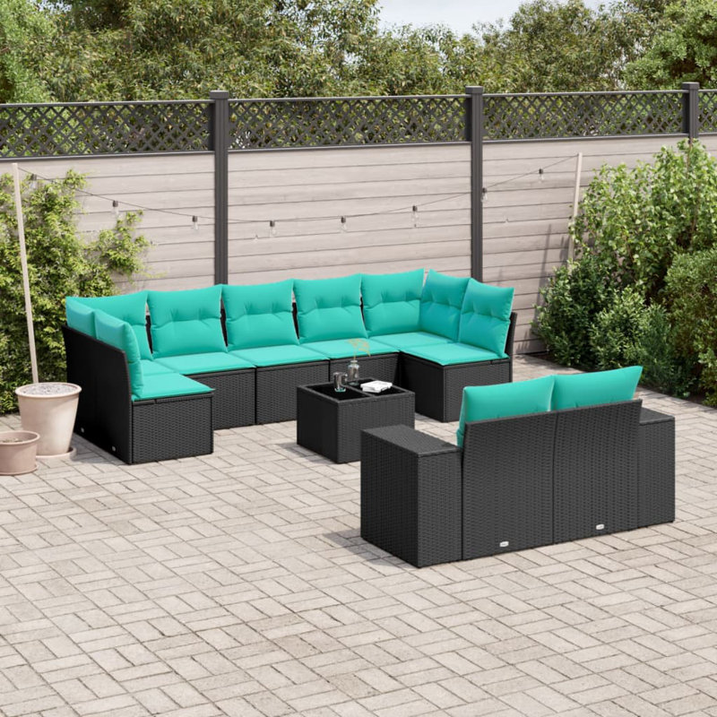  Ensemble de canapé de patio 10 pièces avec coussins en rotin de polyester noir