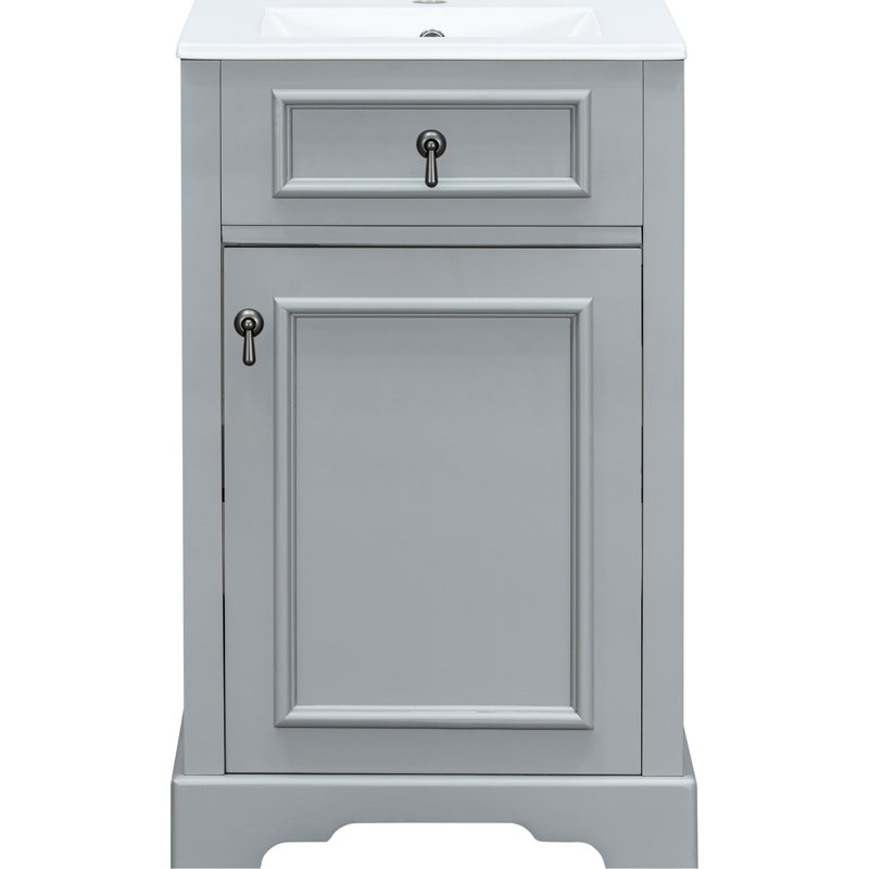 Meuble-lavabo de 20 pouces avec lavabo en céramique, porte à fermeture en douceur et tablette flexible en forme de U pour une petite personnalisation