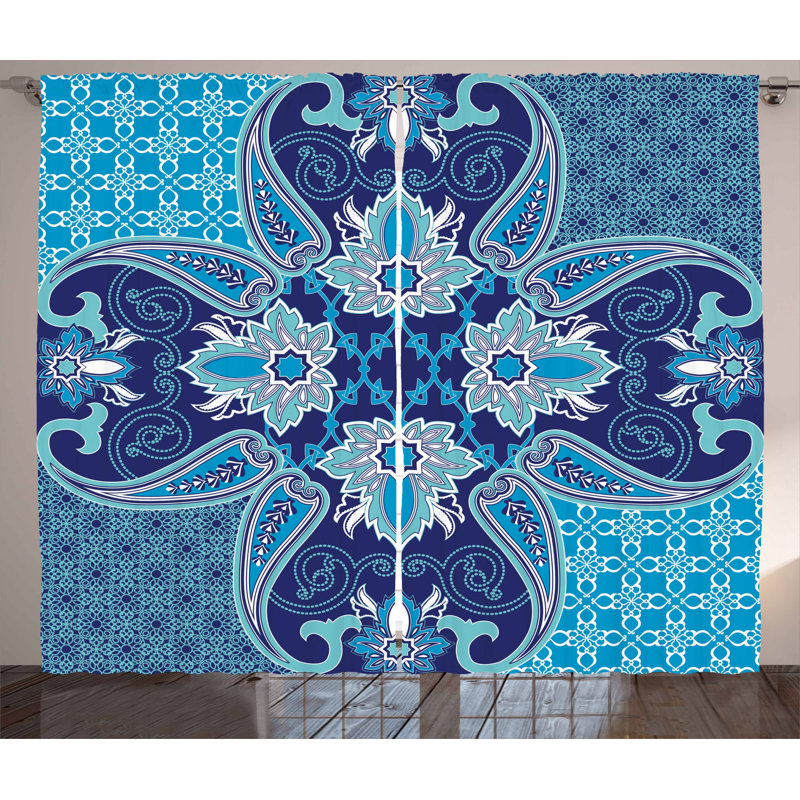 Navy and Sky Blue Polyester Light-Filtering Curtain Panels
