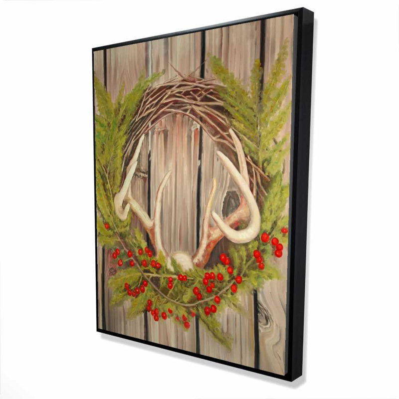 Couronne de Noël avec panache | Décoration de cuisine sur toile botanique, H 49,25 po x l 37,25 po