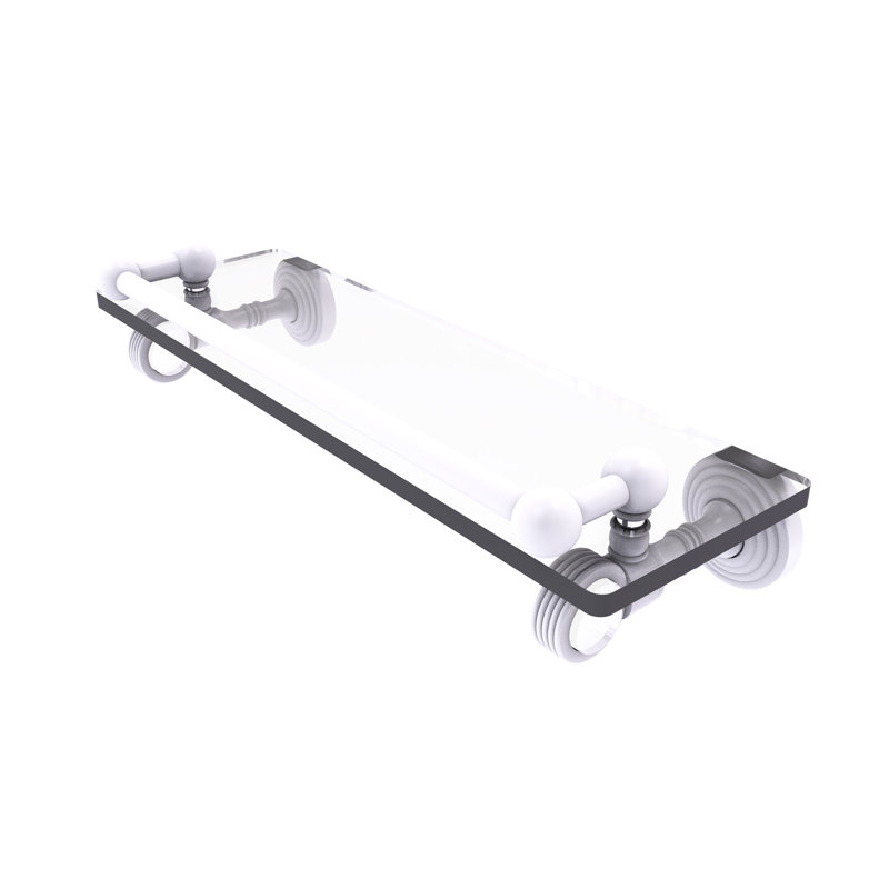 Jarrell Glass Bracket Shelf with Towel Bar, Matte White, 3.5" H x 16" W x 5.5" D