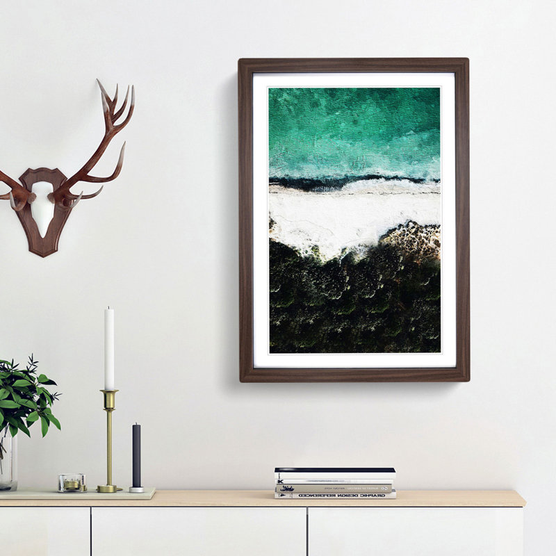 Beach In Tarifa Spain - Single Picture Frame Painting, 45cm H x 33cm W x 2cm D, Walnut Framed