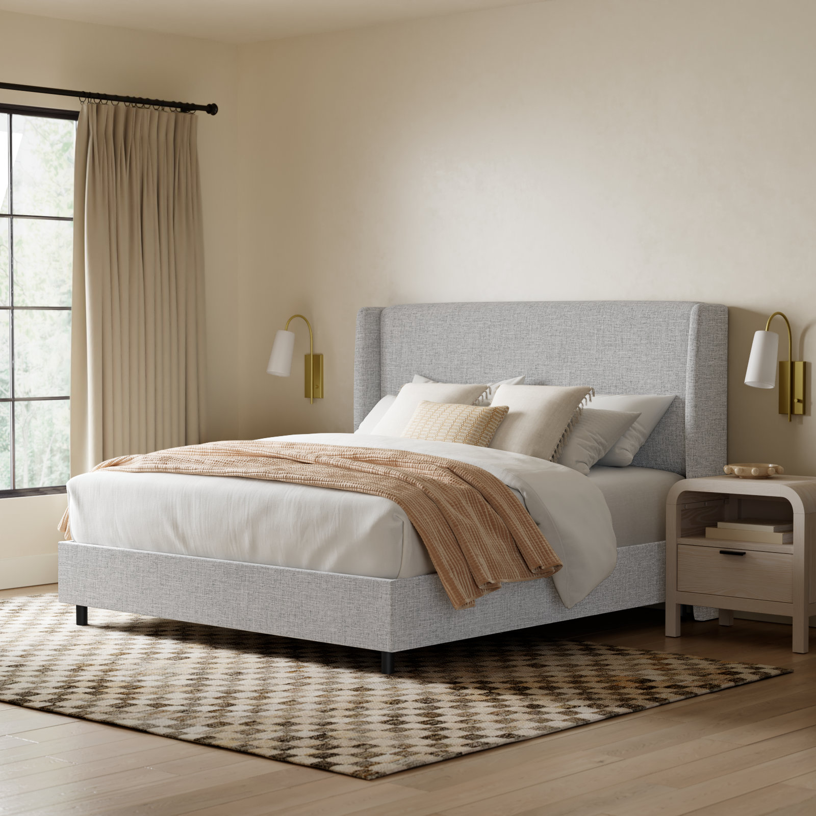 Tilly Upholstered Bed, California King, Zuma Pumice Textured Linen