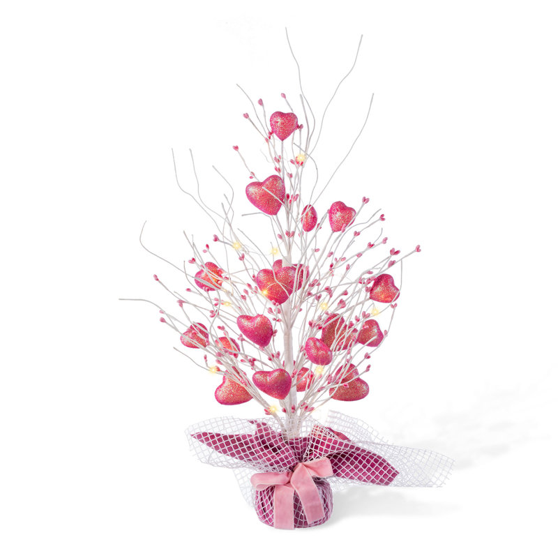 21"H Lighted Valentine's Pink Heart Table Tree