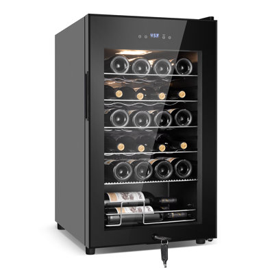 24 Bottles Wine Fridge, Wine Cellar with Powerful Compressor, LED Touchscreen, Low-E Tempered Glass Door
