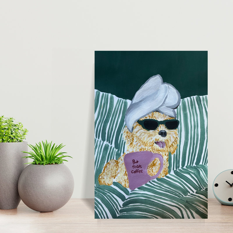 But But Coffee, chiot abstrait contemporain, paysage tropical, art mural, H 18 po x l 12 po