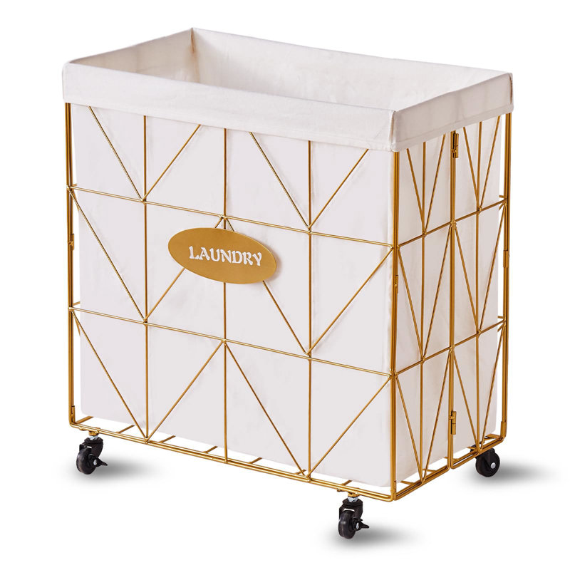 Collapsible Rolling Laundry Hamper, Gold, 24.8" H x 12.8" W x 22.8" D
