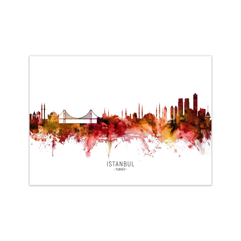 Istanbul Turkey Skyline Red City Name by Michael Tompsett - 1 Piece Wall Art, 30cm H x 42cm W x 1cm D, Unframed