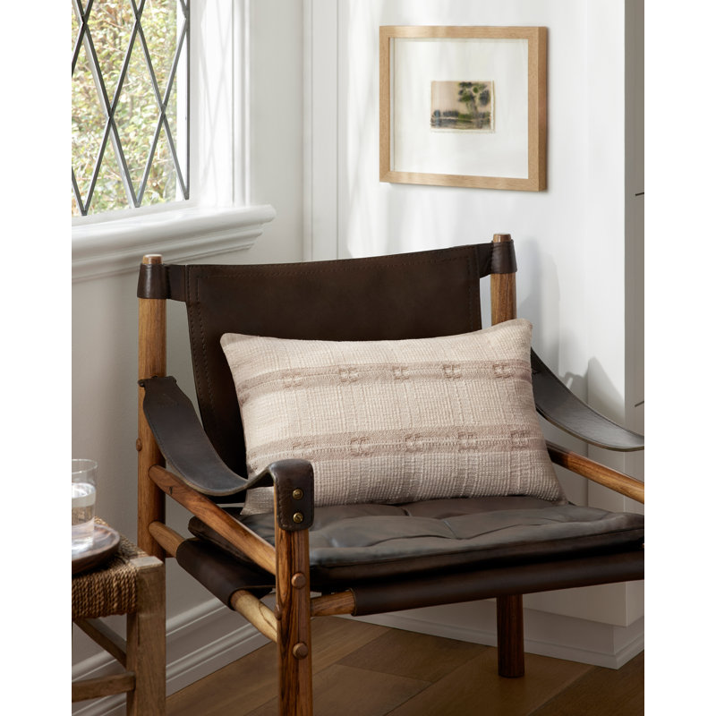 Natural Striped Cotton Throw Pillow with Poly Insert