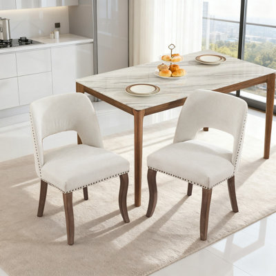 Ensemble de 2 chaises de salle à manger modernes rembourrées en tissu avec pieds courbés en bois massif