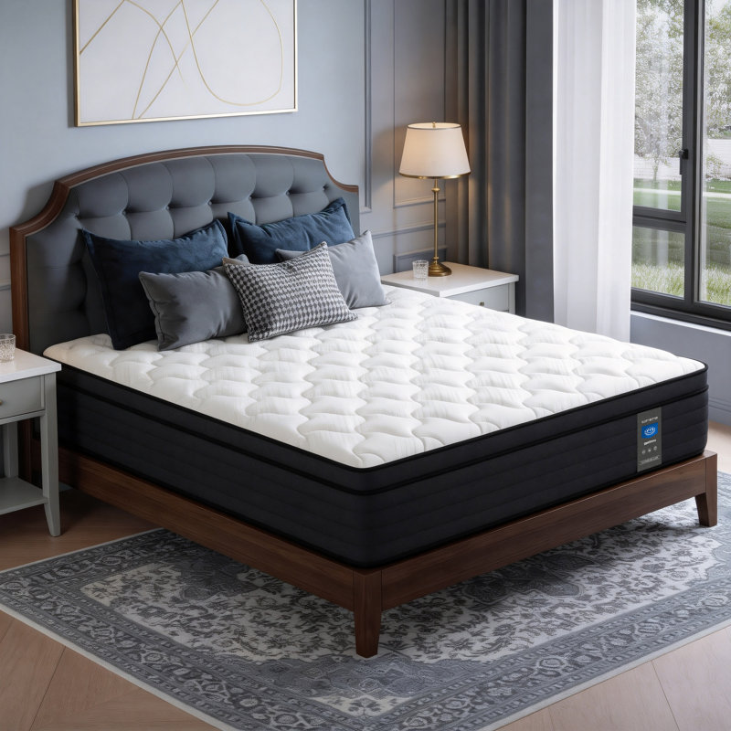 10/12/14 Inch Euro Top Mattress In A Box Memory Foam Hybrid Mattress With Individually Pocket Springs Medium Firm Strong Edge Support White With Black Rim