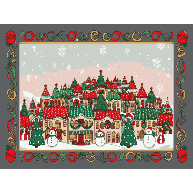 Tapis de vacances d'hiver de Noël lavable The Holiday Aisle®, Rectangulaire 2 pi x 3 pi