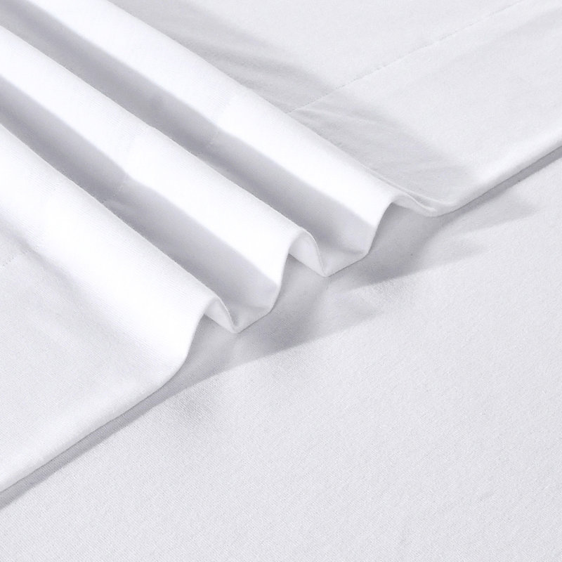 Jersey Knit Queen Size Sheets 4pc|100% T-Shirt Cotton Breathable Jersey Sheets Set| All Season , White, White, Queen