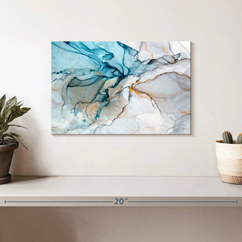 Impression sur toile bleu marbre liquide, H 8 po x l 12 po x P 1 po