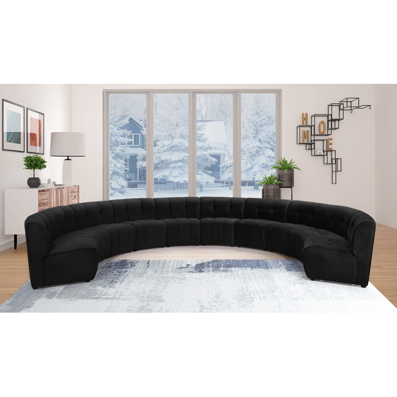 Canapé modulaire de coin symétrique en velours de 173 po de largeur Jedson, Velours noir