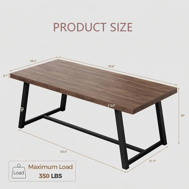 Industrial Dining Table For 6-8 People, 71" Rectangular Brown  Kitchen Table With Sturdy Metal Frame, Brown