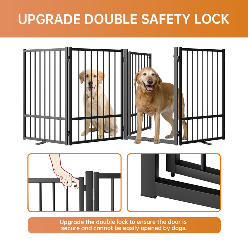 Black Metal Freestanding Dog Gate with Walk-Through Door