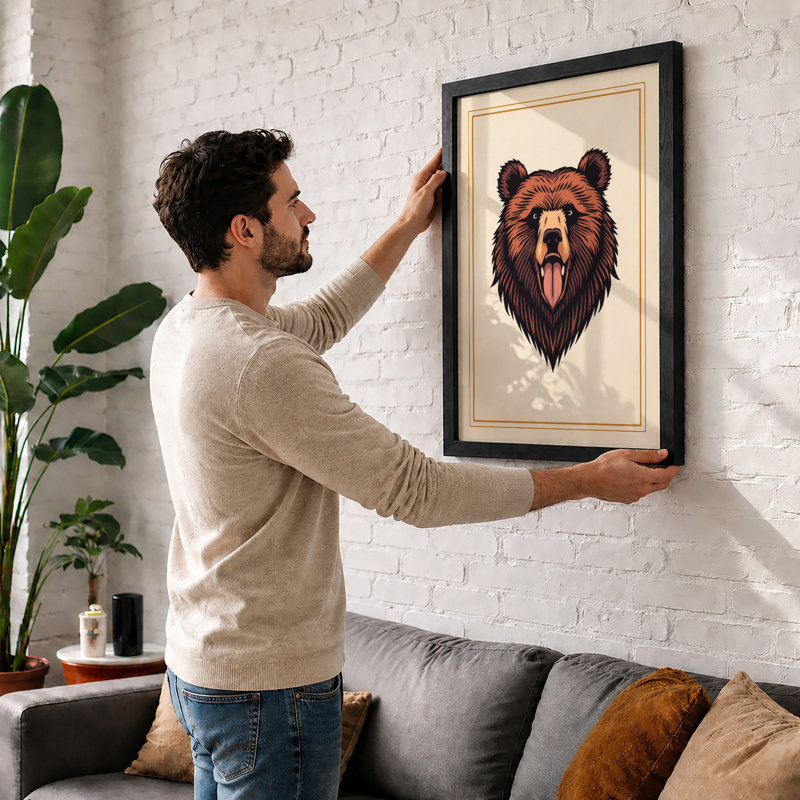 Woodcut Bear Rustic - Framed Print, Black, A3 - 42.0 x 29.7 cm