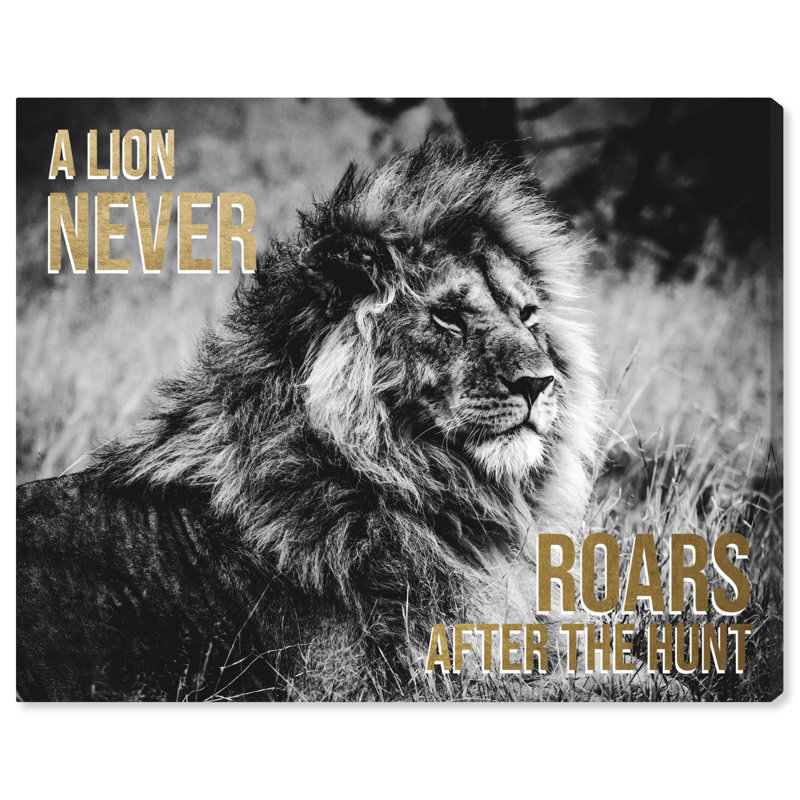 Lion Motivational Quote Canvas Print in Black and Gold
