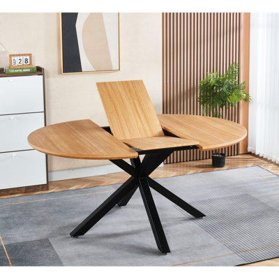 Extendable Table With Top And Metal Legs For Dining Working Zones, 120/160X120x75cm, Oak - Tinted Finish, Easy Assembly Work Office Surface Legs, Natural Aura, Quick Installation