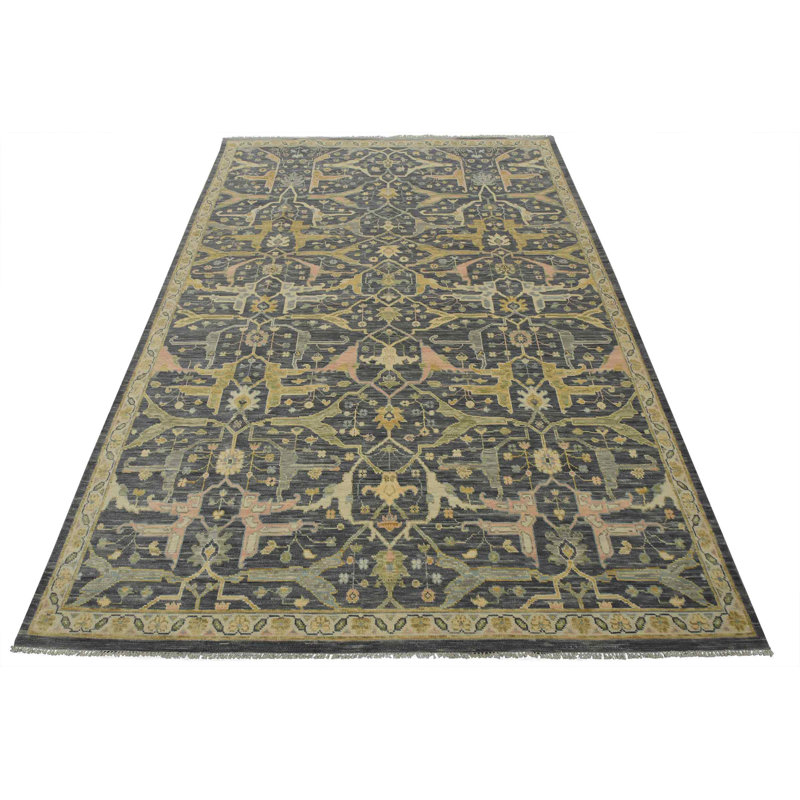 Tapis oriental en laine grise moderne noué à la main 8 pi 11 po x 12 pi Anatolia