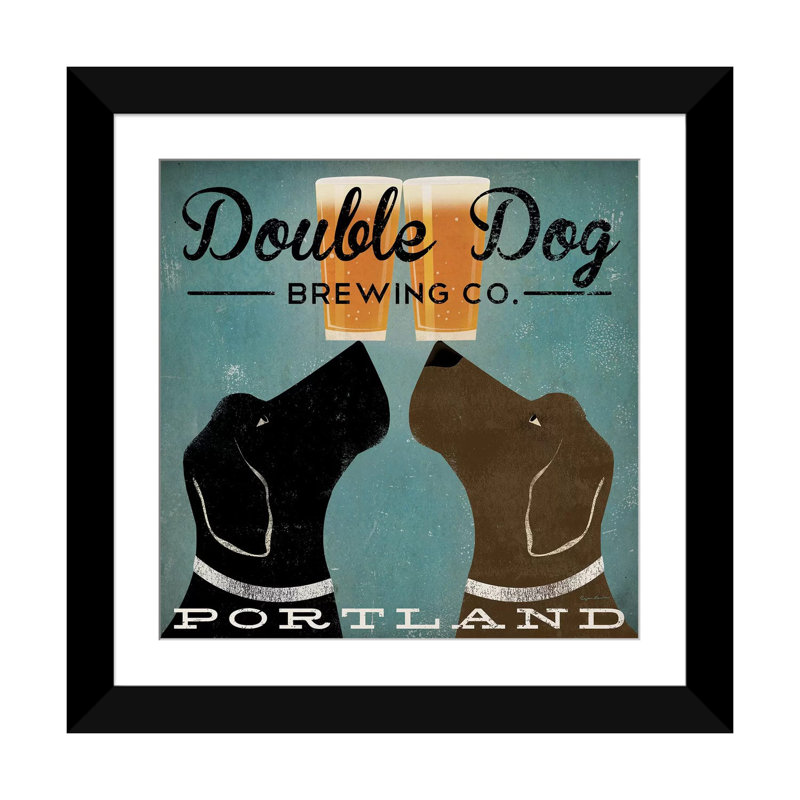 « the double dog brassing co. », impression sur toile tendue, H 16 po x l 16 po x P 1,5 po, Papier beaux-arts encadré noir