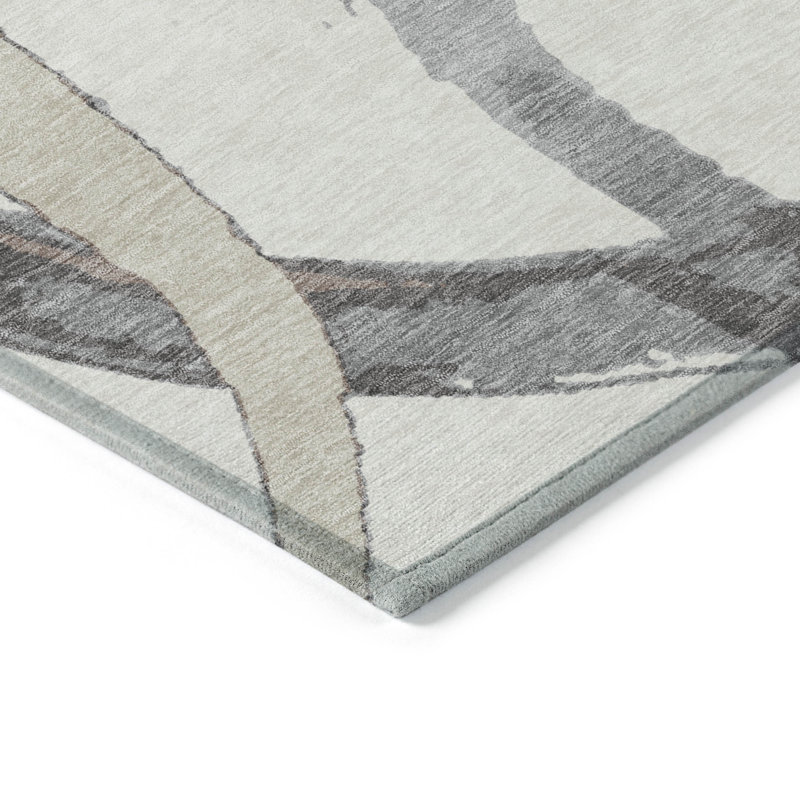 Ivory 3' x 5' Machine Washable Synthetic Area Rug