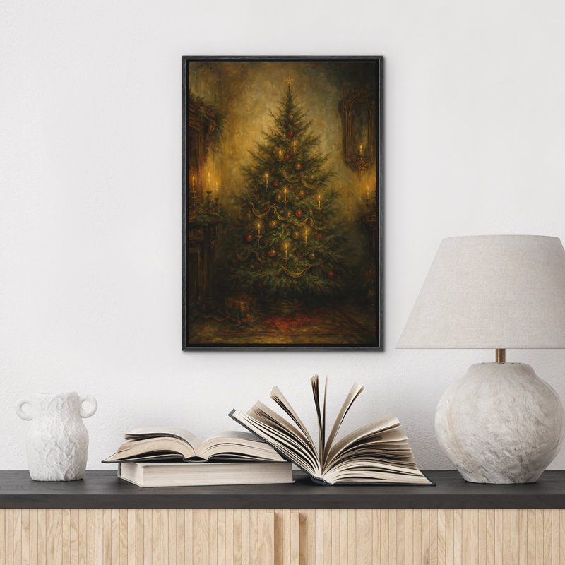 «Classic Christmas Tree with Candlelight and Ornaments», reproduction d'art sur toile encadrée dans la chambre principale