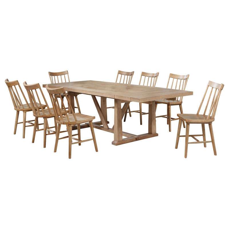 Burson 9-piece Extension Leaf Dining Set Natural Brown, 9 Pieces: Table, 8 Chairs, Natural Brown